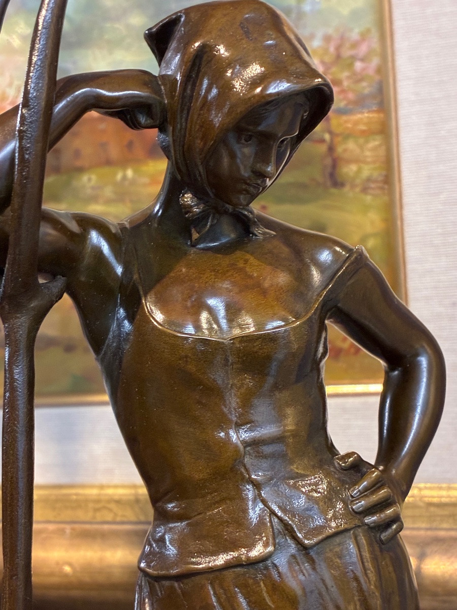 19th-century Bronze By Alfred Boucher, The Haymaker, Siot-decauville Foundry – Height 30 Cm-photo-4