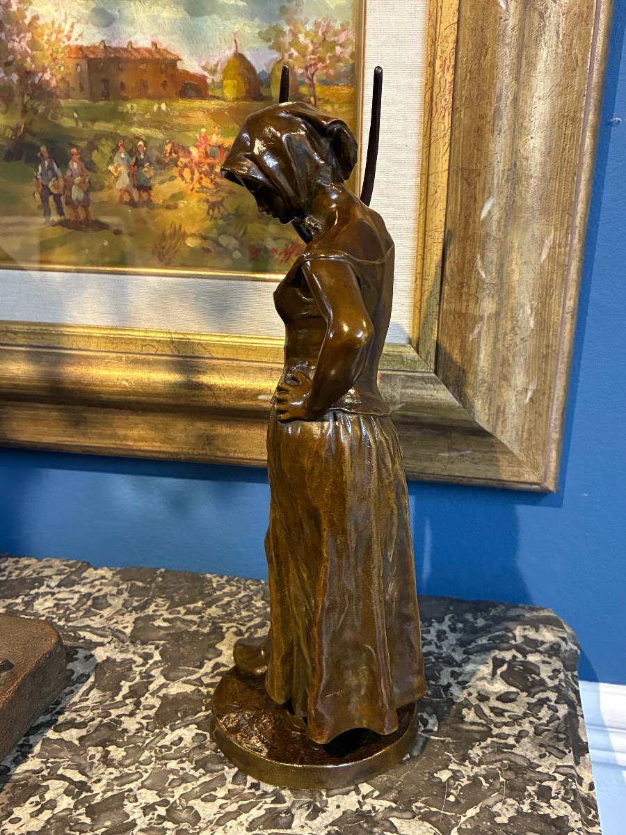 19th-century Bronze By Alfred Boucher, The Haymaker, Siot-decauville Foundry – Height 30 Cm-photo-5