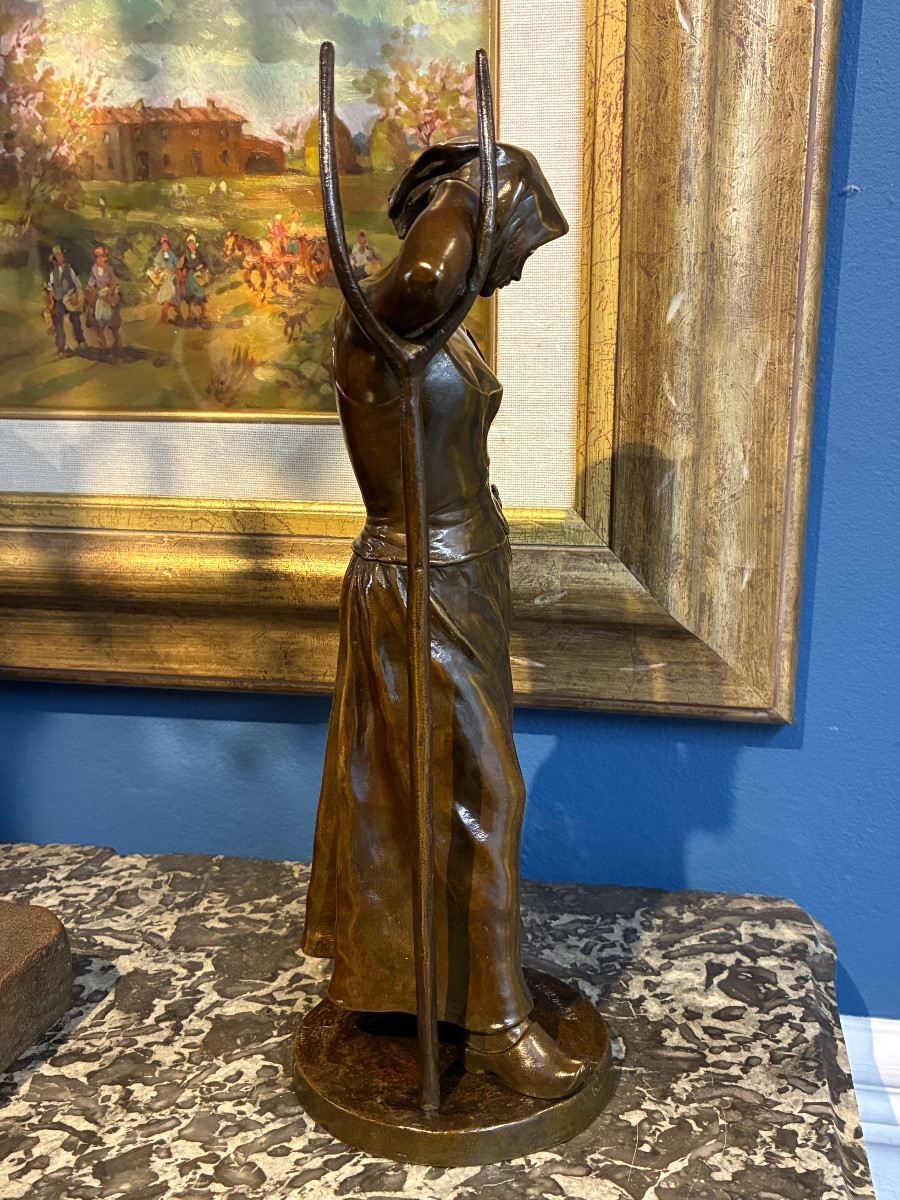 19th-century Bronze By Alfred Boucher, The Haymaker, Siot-decauville Foundry – Height 30 Cm-photo-6