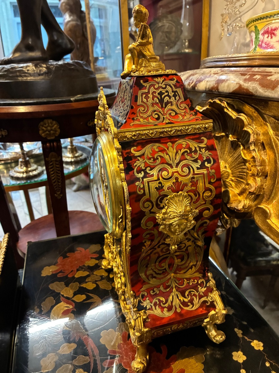 19th Century Boulle Marquetry Cartel Clock – Napoleon III Period – Sunburst Pendulum – 58 Cm-photo-1