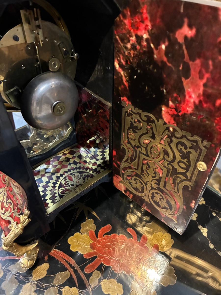 19th Century Boulle Marquetry Cartel Clock – Napoleon III Period – Sunburst Pendulum – 58 Cm-photo-3