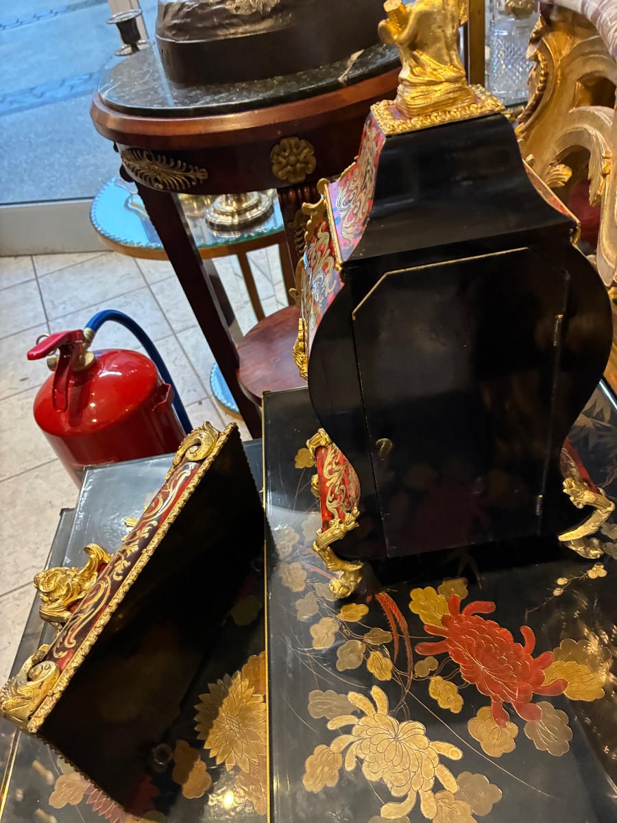 19th Century Boulle Marquetry Cartel Clock – Napoleon III Period – Sunburst Pendulum – 58 Cm-photo-4