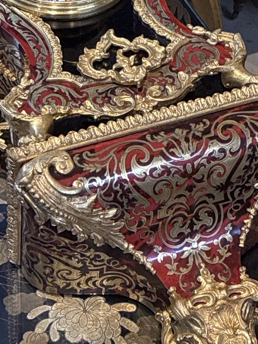 19th Century Boulle Marquetry Cartel Clock – Napoleon III Period – Sunburst Pendulum – 58 Cm-photo-5