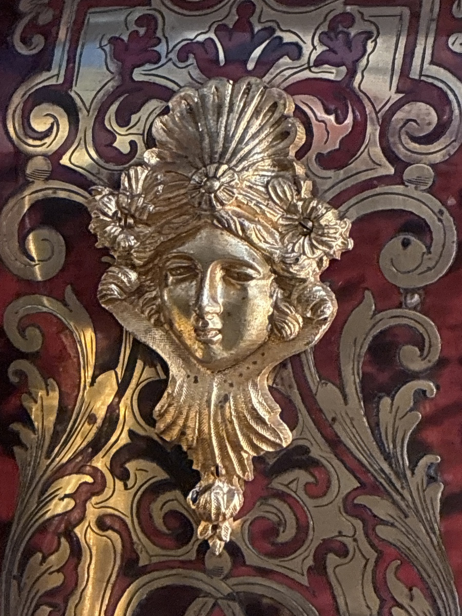 19th Century Boulle Marquetry Cartel Clock – Napoleon III Period – Sunburst Pendulum – 58 Cm-photo-6