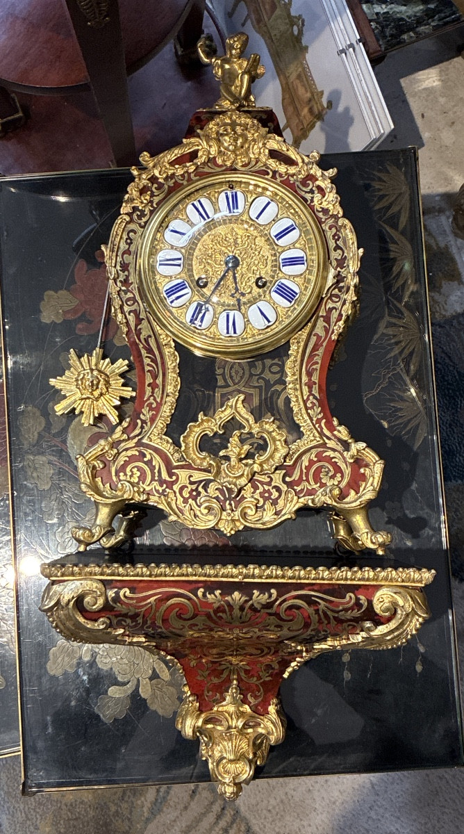 19th Century Boulle Marquetry Cartel Clock – Napoleon III Period – Sunburst Pendulum – 58 Cm