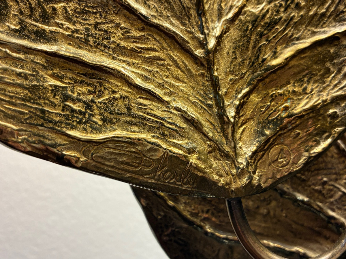 Lampe « Guadeloupe » – Maison Charles circa 1970 – Bronze doré – Signée-photo-1