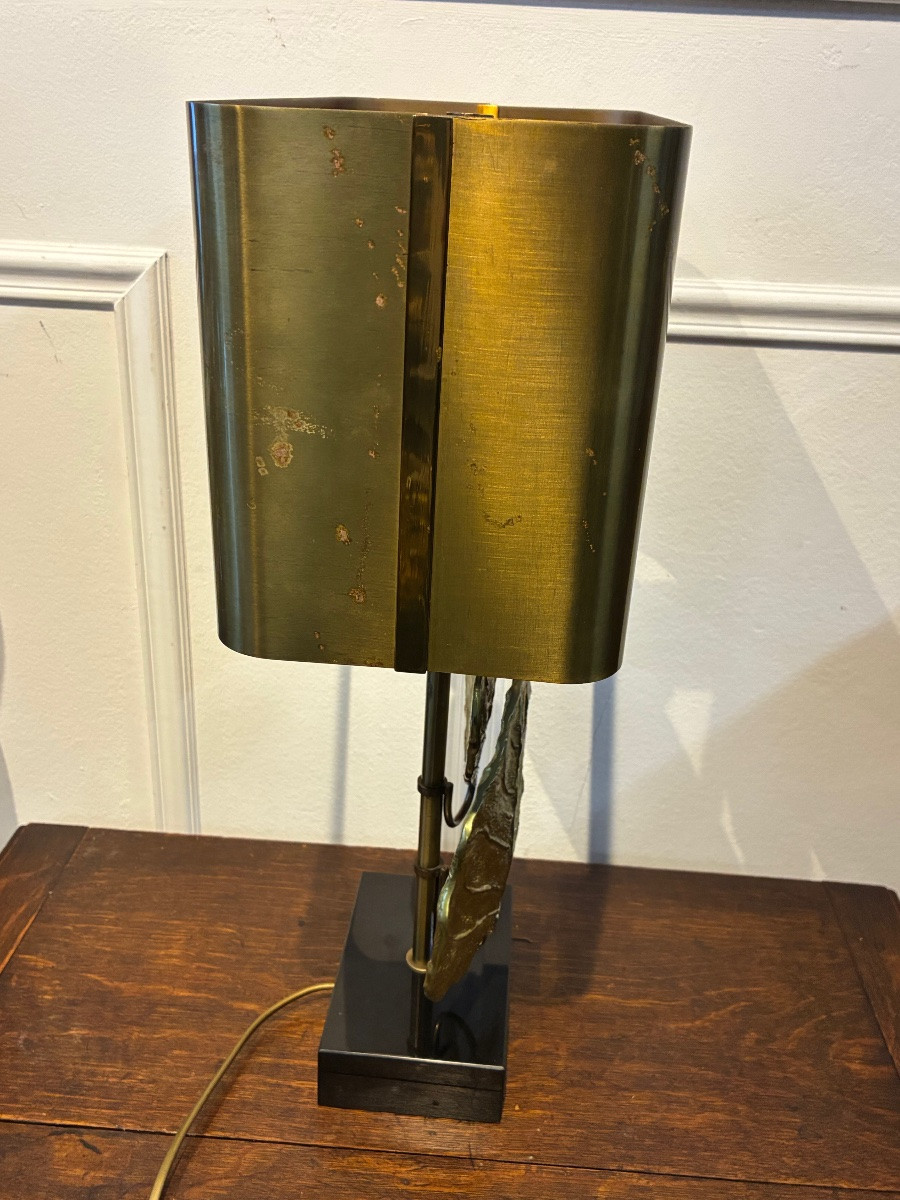 Lampe « Guadeloupe » – Maison Charles circa 1970 – Bronze doré – Signée-photo-2