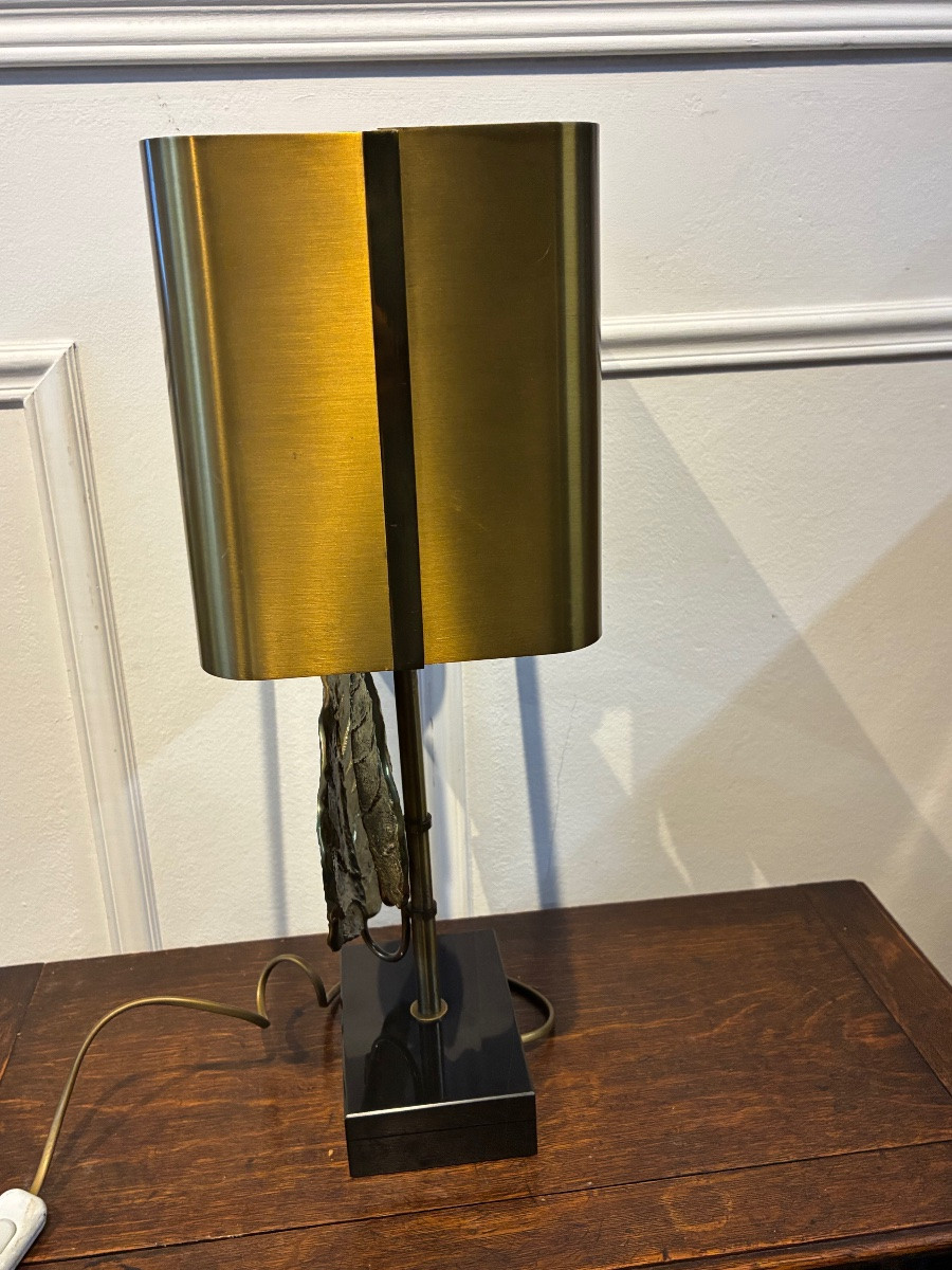 Lampe « Guadeloupe » – Maison Charles circa 1970 – Bronze doré – Signée-photo-3