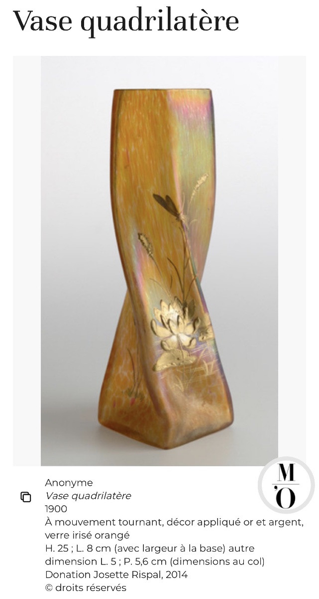 Vase quadrilatère  en verre irisé émaillé à décor floral japonisant – H. 26 cm-photo-6
