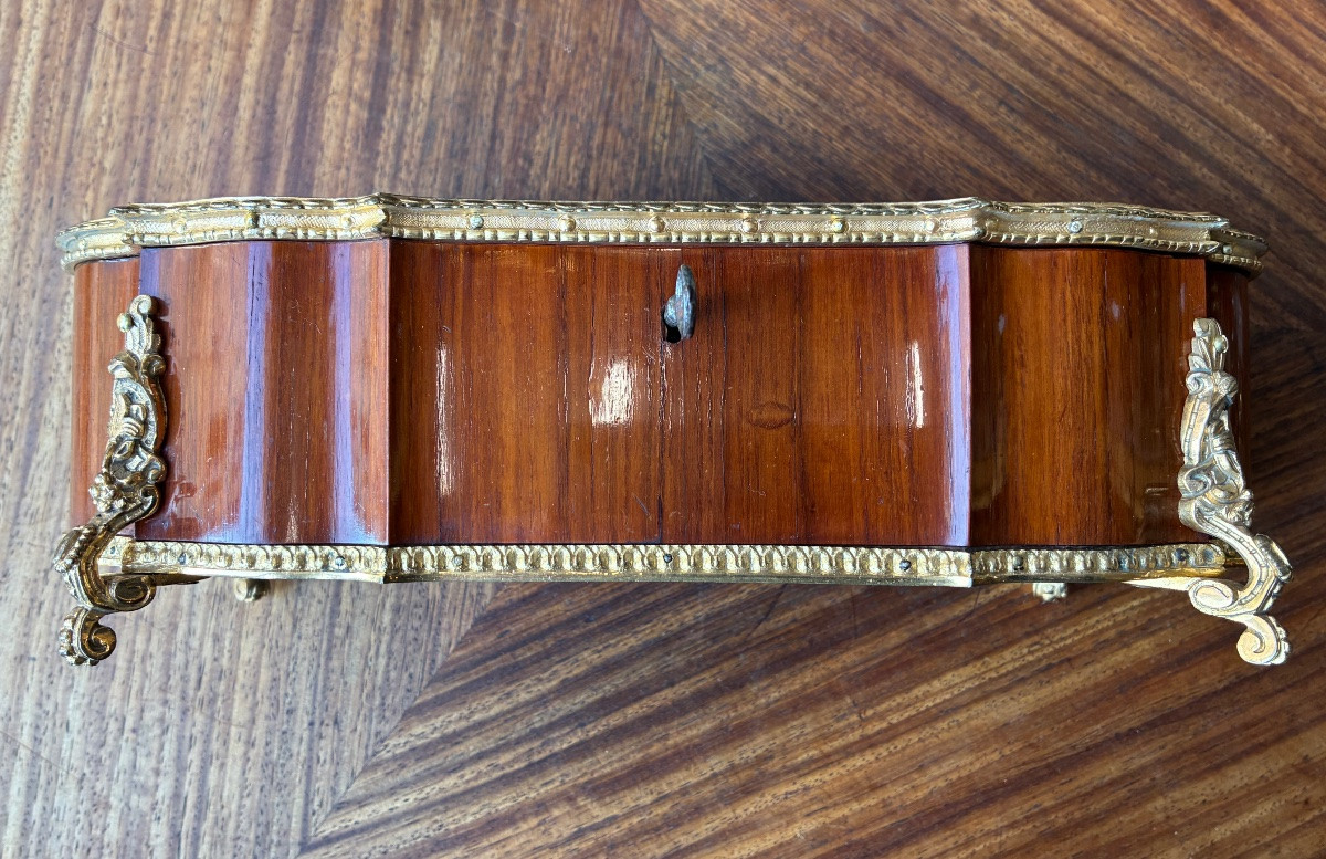 Glove Box From The Napoleon III Era, Geometric Marquetry, 19th Century, Crossbow Shape -photo-4