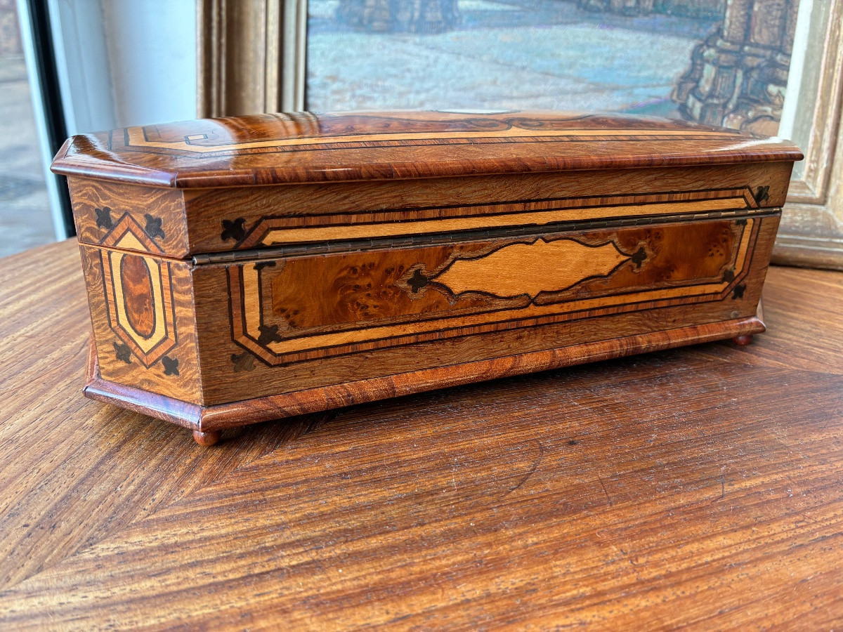 19th Century Octagonal Marquetry Glove Box, Napoleon III Period -photo-2
