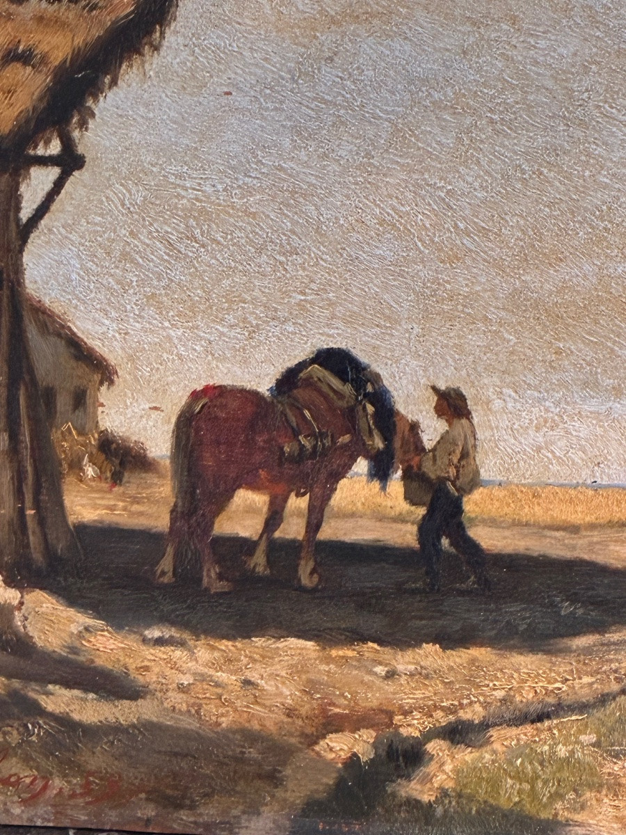 Hippolyte Nicolas Berthon (1831-1888) Rural Scene, 1859 Oil On Wood Panel, 19th Century-photo-3