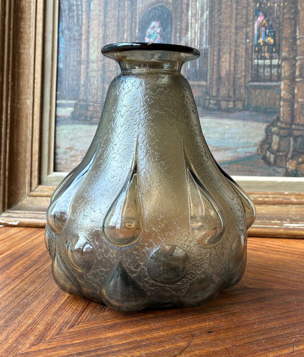 Blown Glass Vase With A Droplet Decoration, 20th Century
