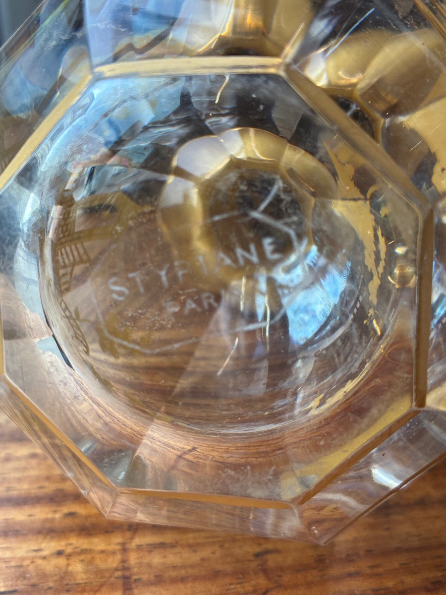 Harcourt Cut And Gilded Crystal Liqueur Service – Styptane Paris – Decanter And 3 Signed Glasses-photo-1