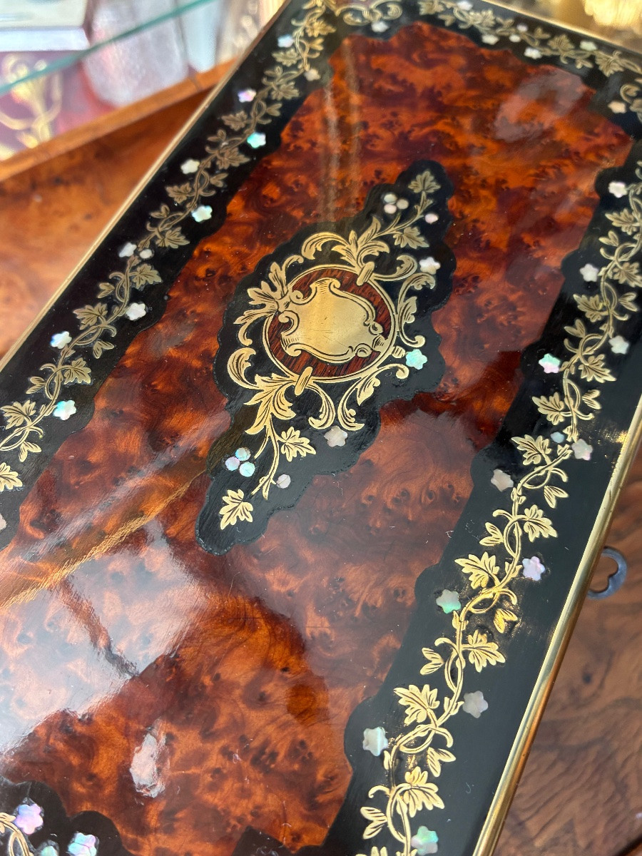 Coffret Boîte thé Napoléon III marqueterie laiton nacre loupe thuya Palais-Royal Bonhomme XIXe-photo-4