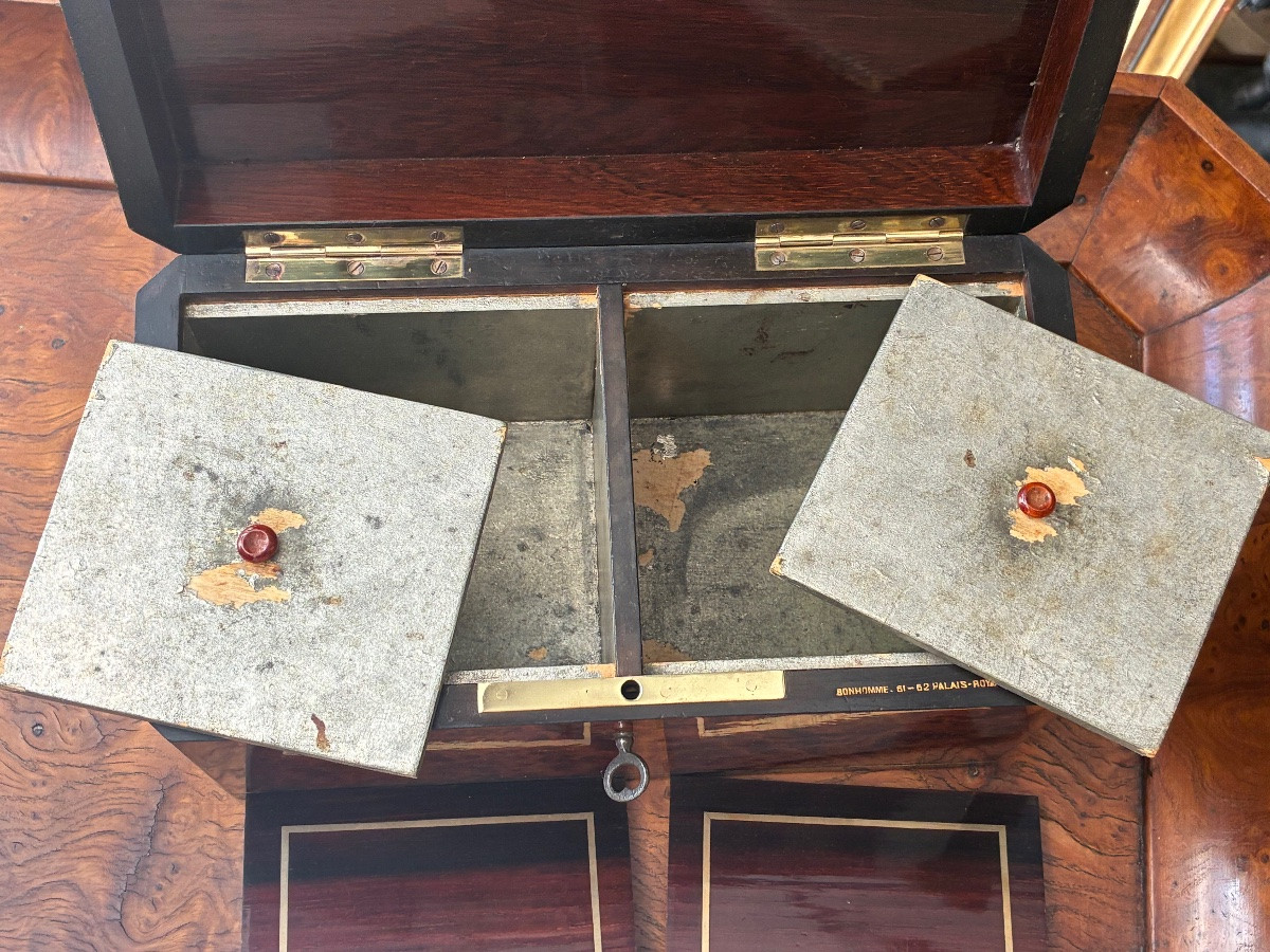 Coffret Boîte thé Napoléon III marqueterie laiton nacre loupe thuya Palais-Royal Bonhomme XIXe-photo-2