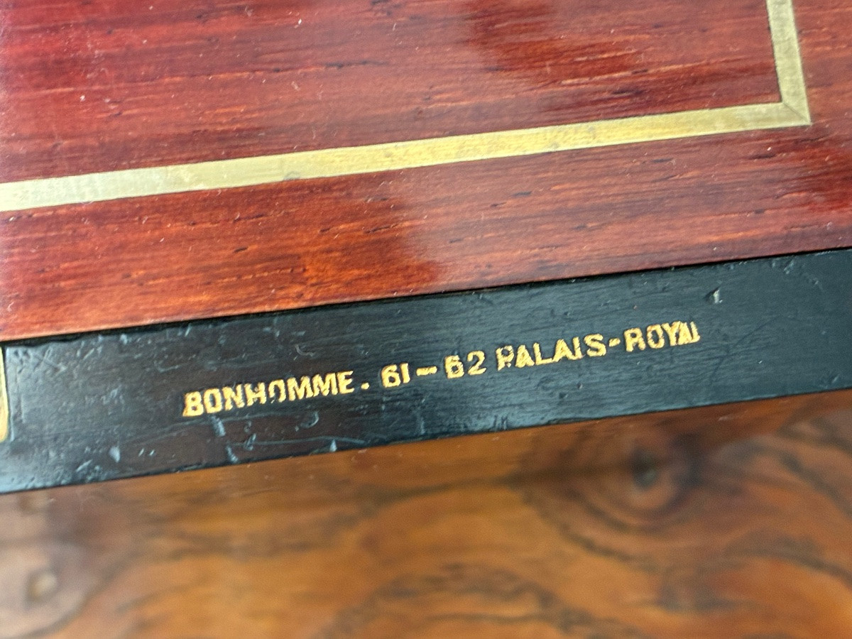 Coffret Boîte thé Napoléon III marqueterie laiton nacre loupe thuya Palais-Royal Bonhomme XIXe-photo-3