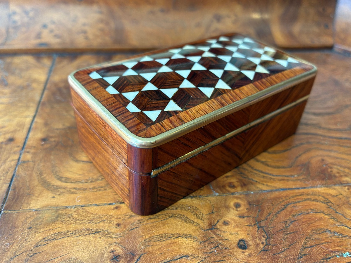 Boîte Napoléon III marqueterie géométrique bois de rose et os XIXe siècle-photo-2