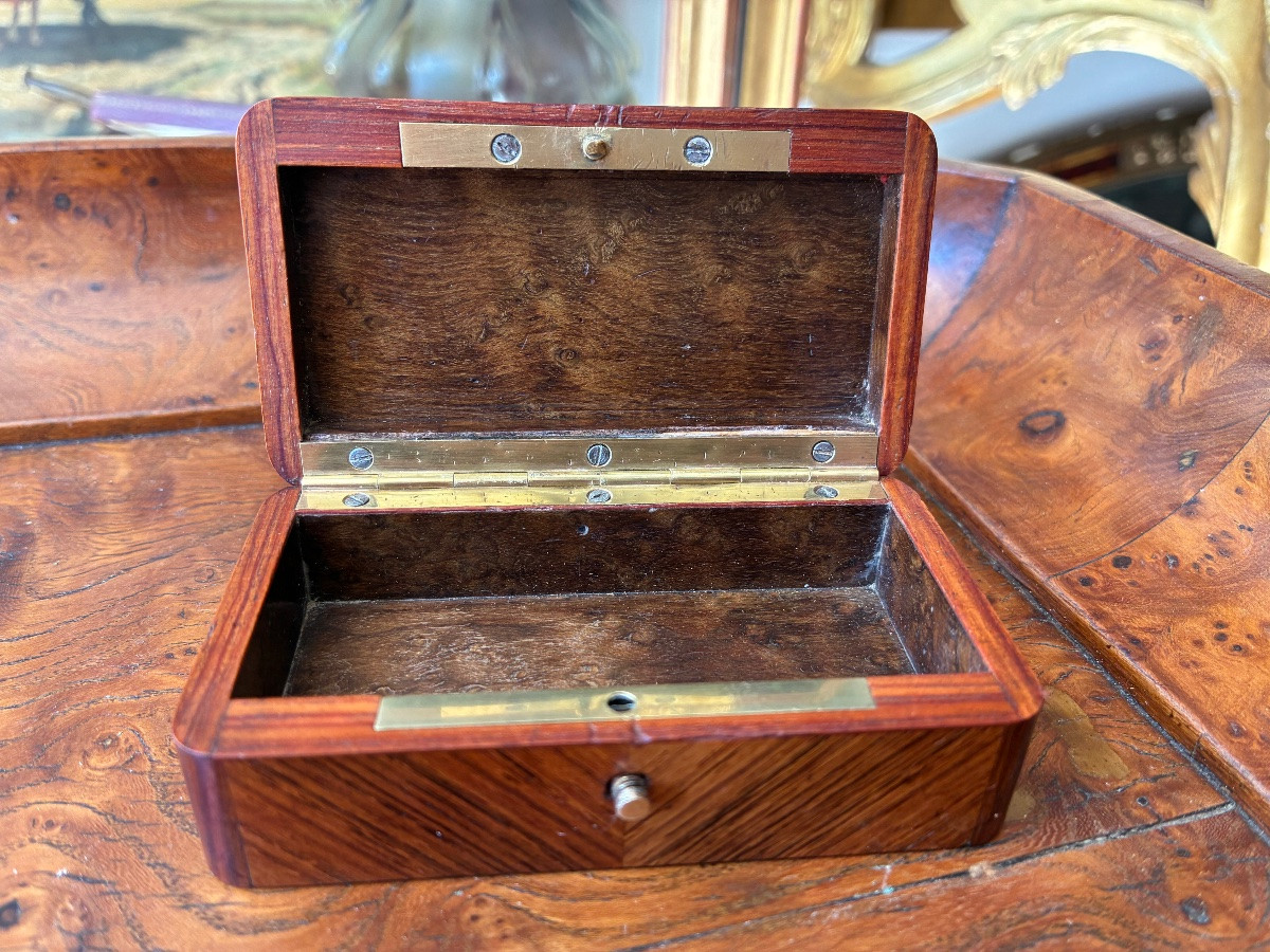 Boîte Napoléon III marqueterie géométrique bois de rose et os XIXe siècle-photo-3