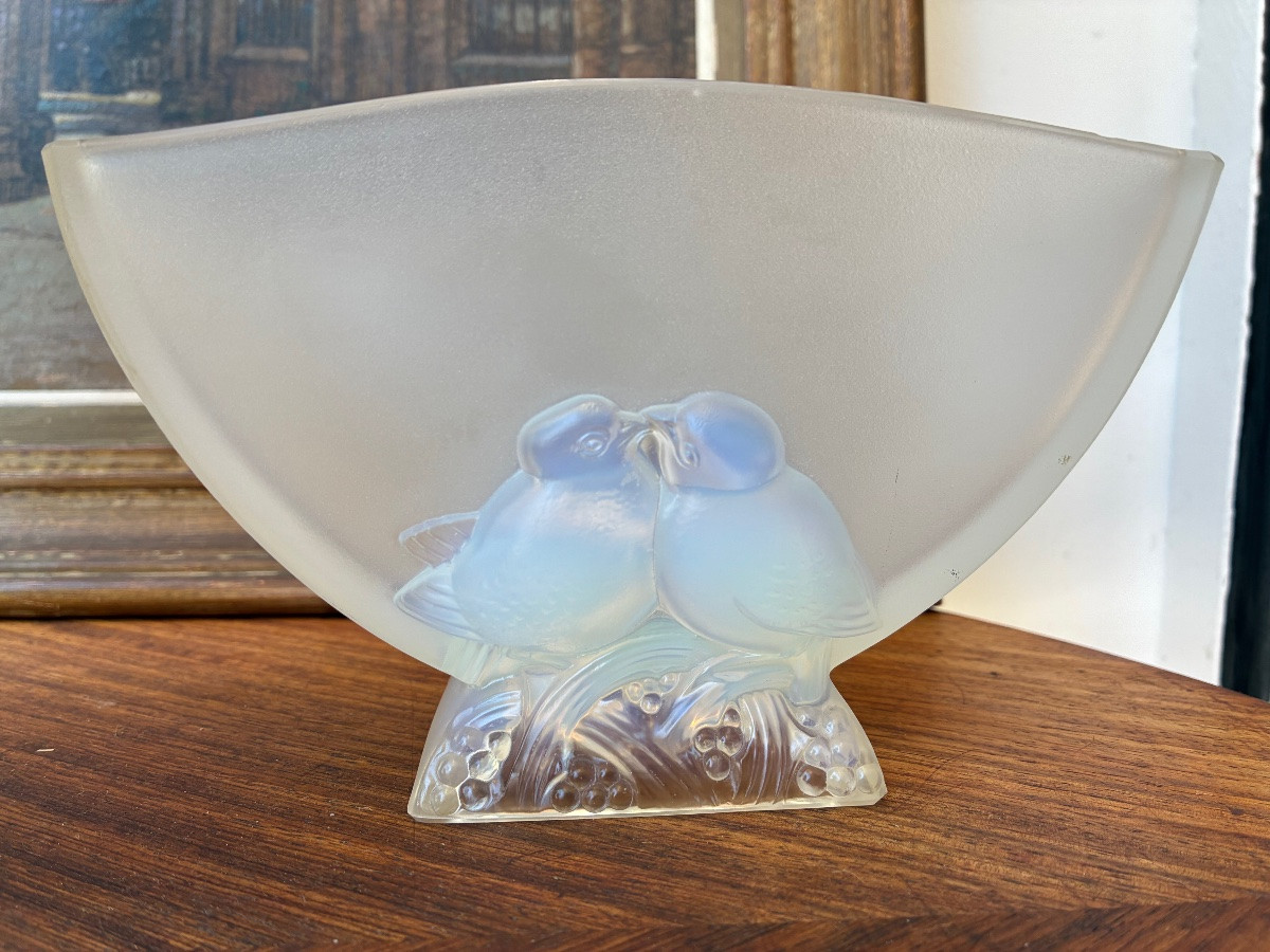Jardinière verre opalescent signé A. Verlys France art deco-photo-2
