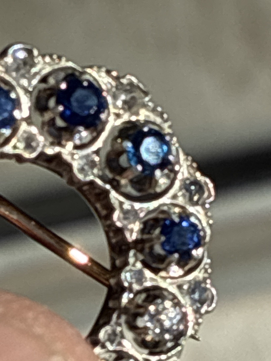 Antique 18k Gold Horseshoe Brooch, Diamonds And Sapphires - Belle époque-photo-2
