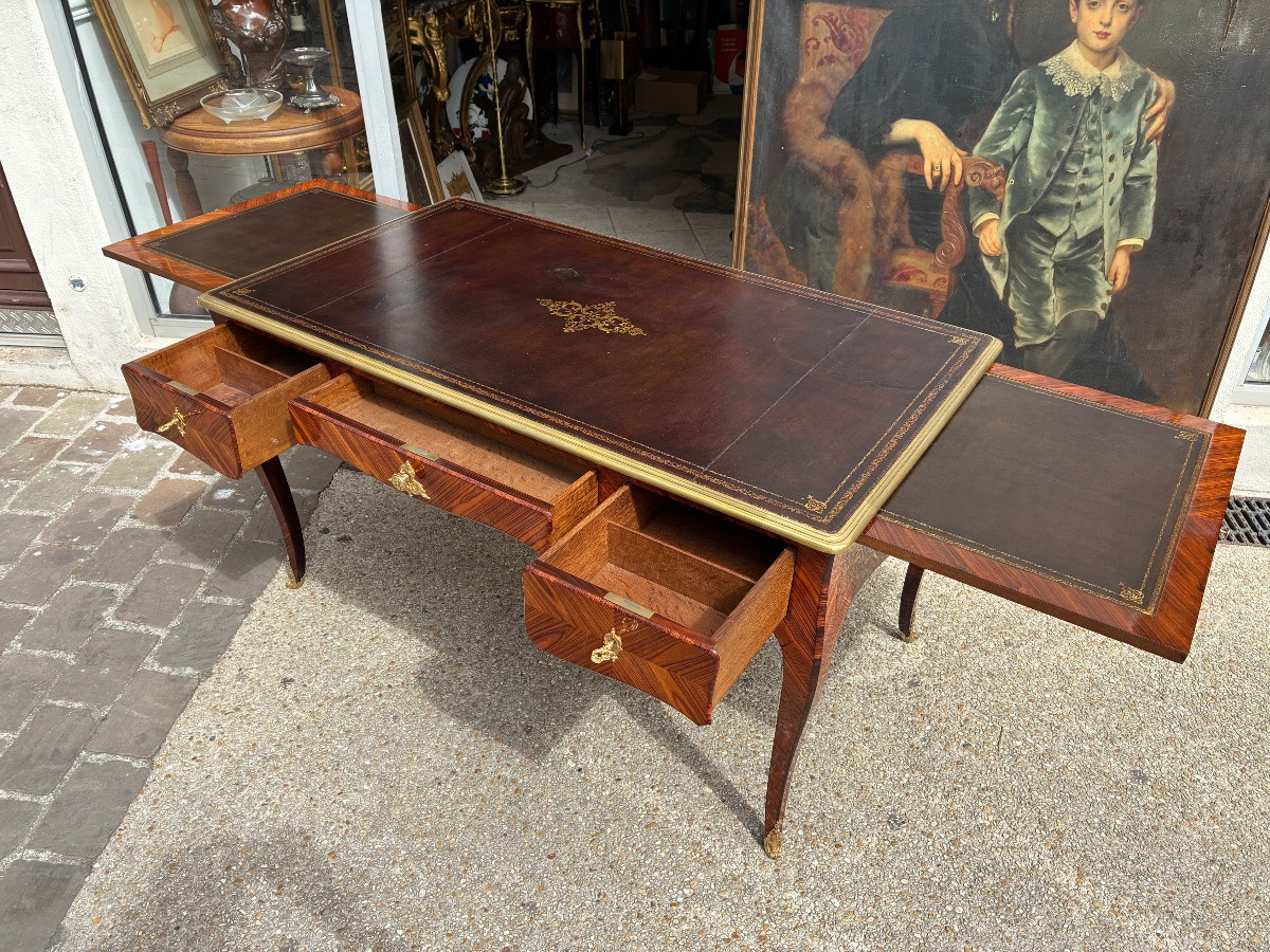 Regency Style Flat Desk In Violet Wood, With Pulls - Late 19th Century-photo-1