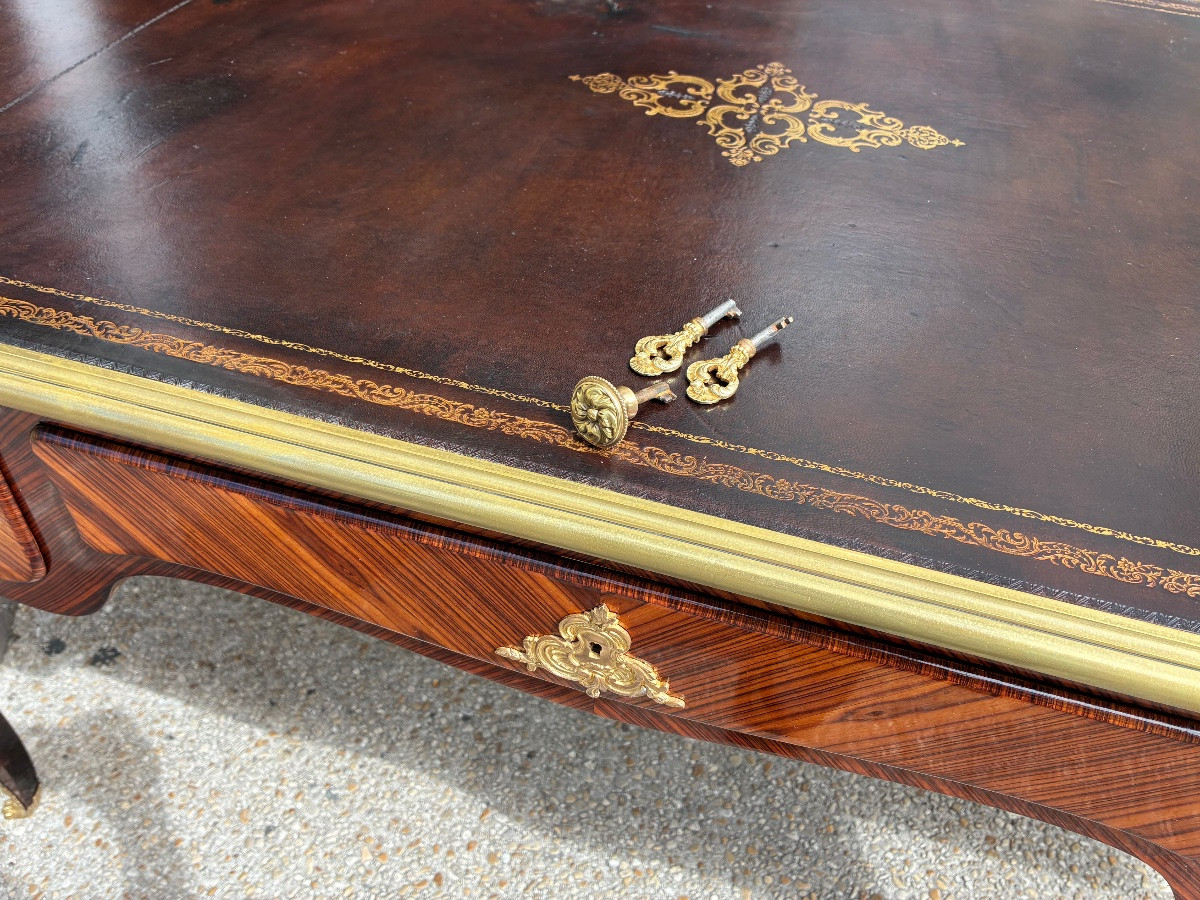 Regency Style Flat Desk In Violet Wood, With Pulls - Late 19th Century-photo-3