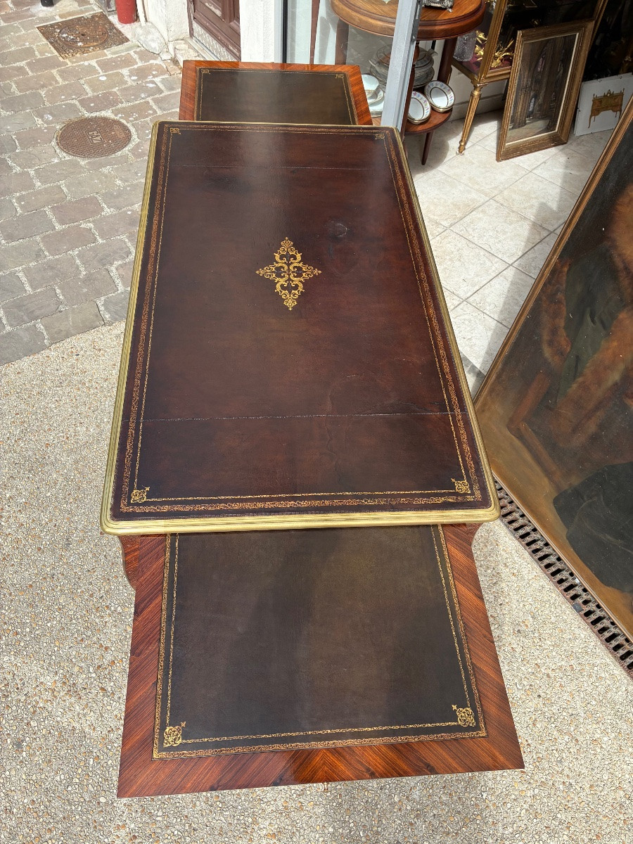 Regency Style Flat Desk In Violet Wood, With Pulls - Late 19th Century-photo-4