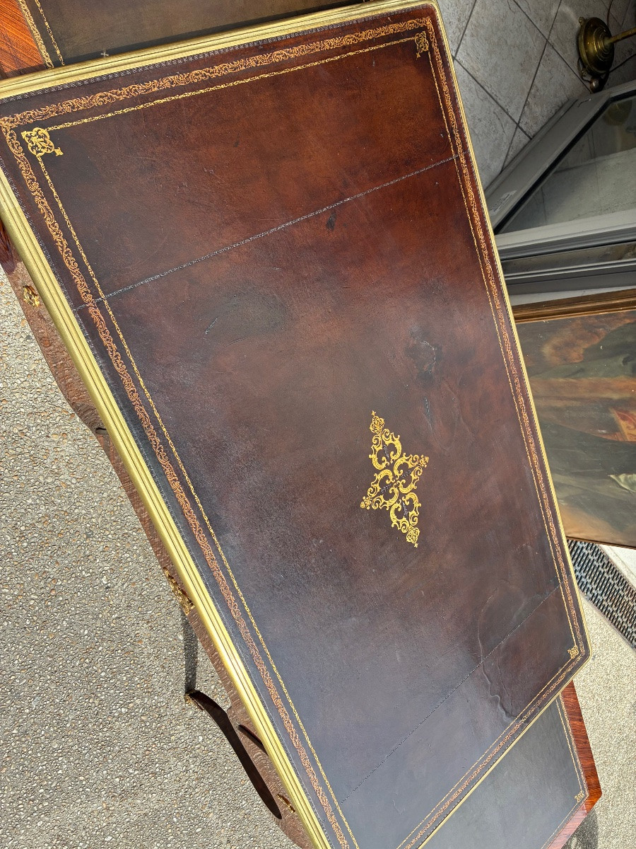 Regency Style Flat Desk In Violet Wood, With Pulls - Late 19th Century-photo-5