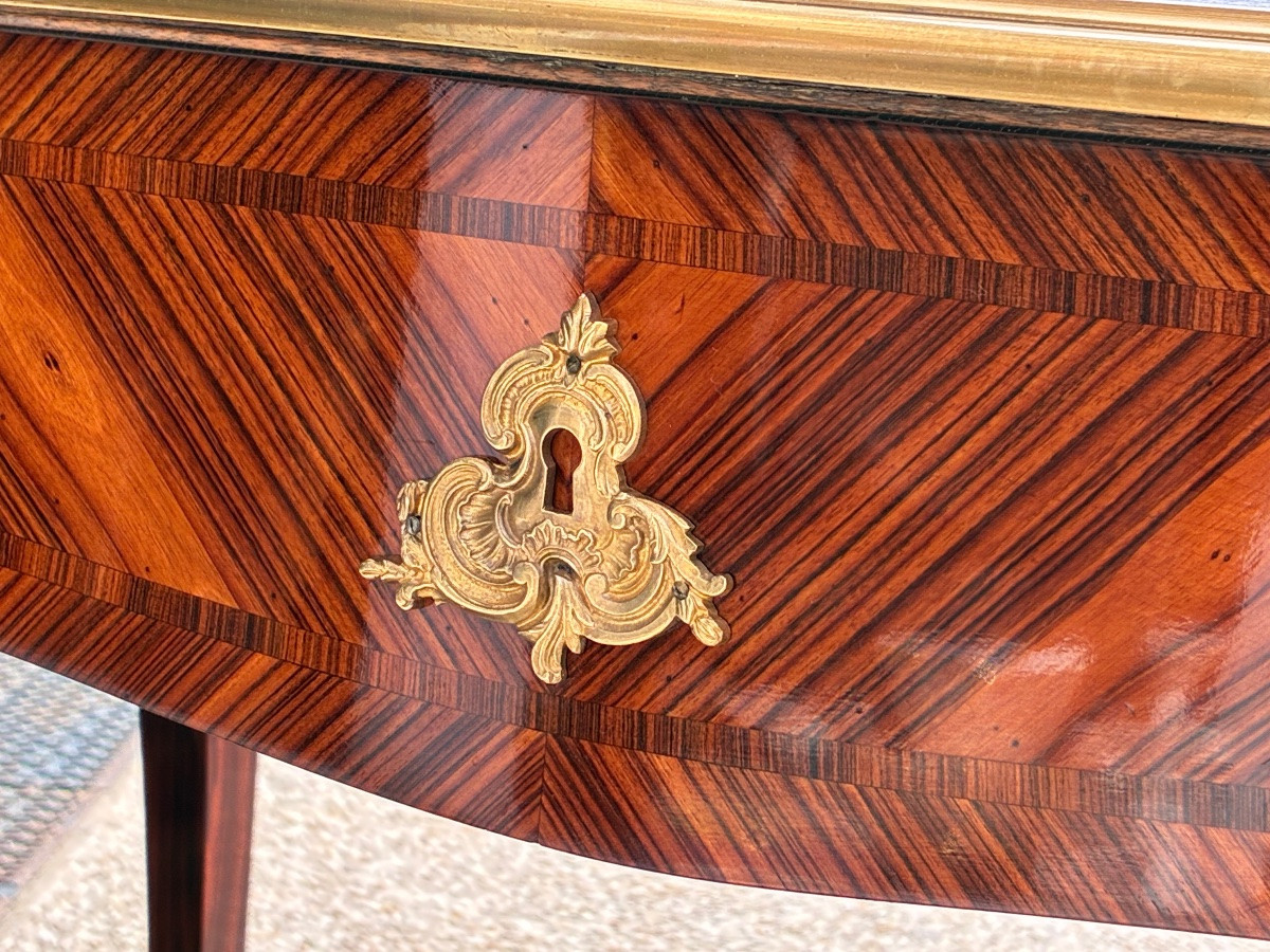 Regency Style Flat Desk In Violet Wood, With Pulls - Late 19th Century-photo-8