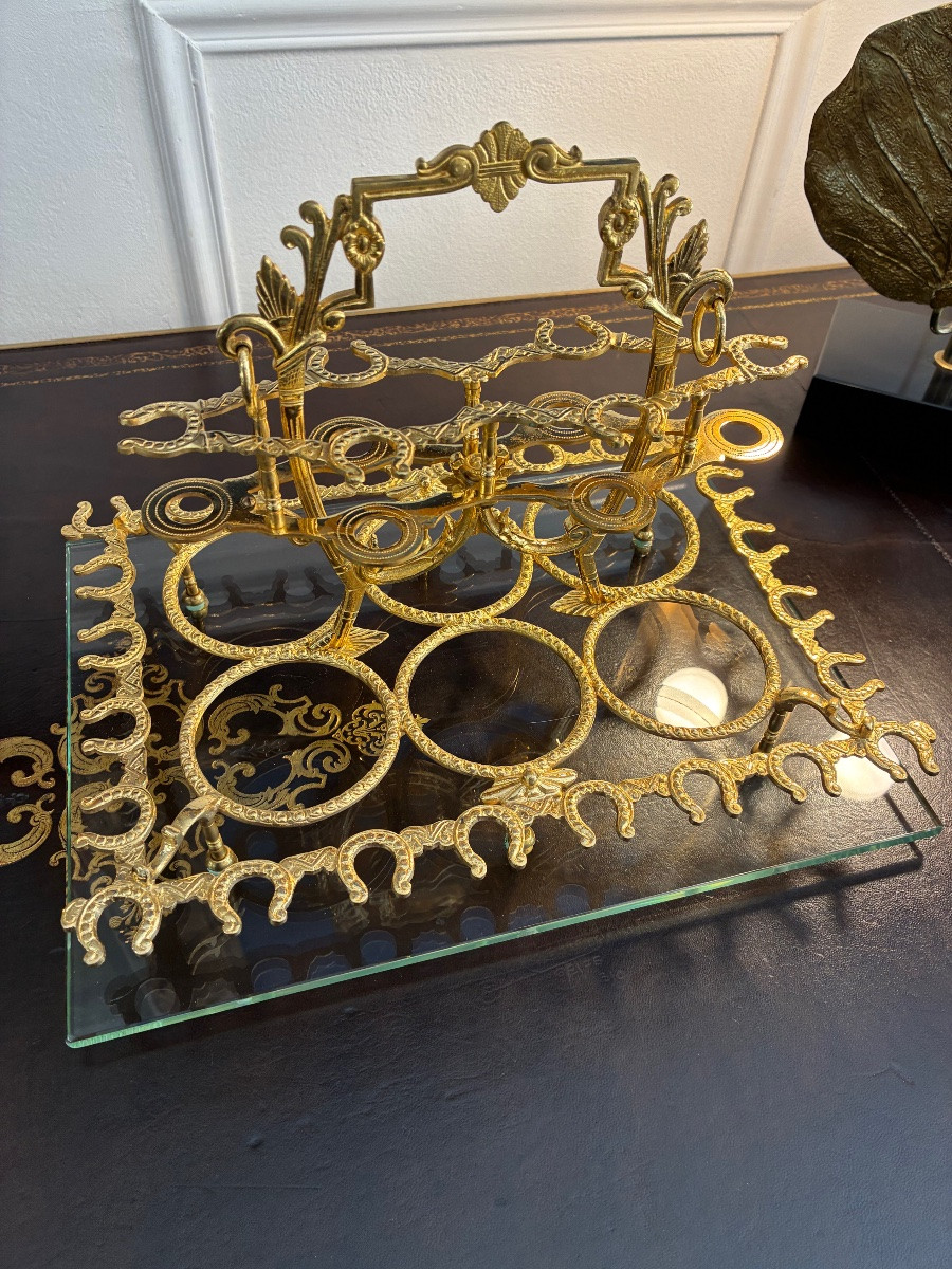 Grande cave à liqueur Ep Napoléon III marqueterie miroir Cristal baccarat, 6 carafes 30 verres-photo-8