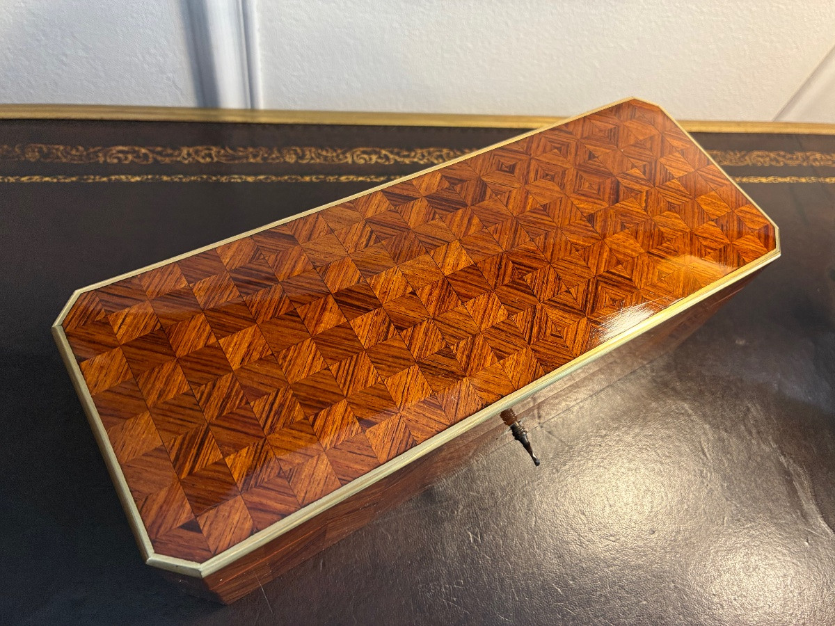 Napoleon III Rosewood Inlaid Glove Box, Signed Vervelle Paris-photo-2