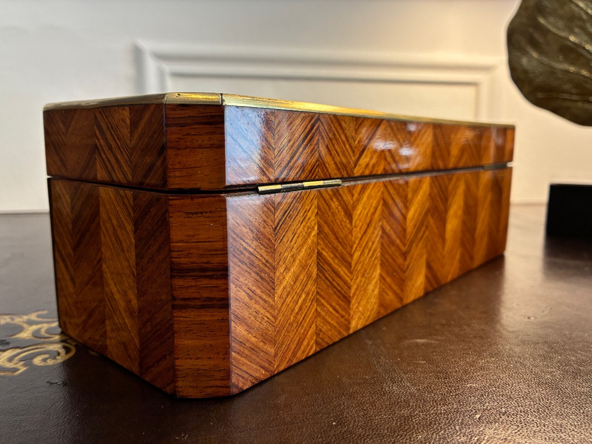 Napoleon III Rosewood Inlaid Glove Box, Signed Vervelle Paris-photo-3