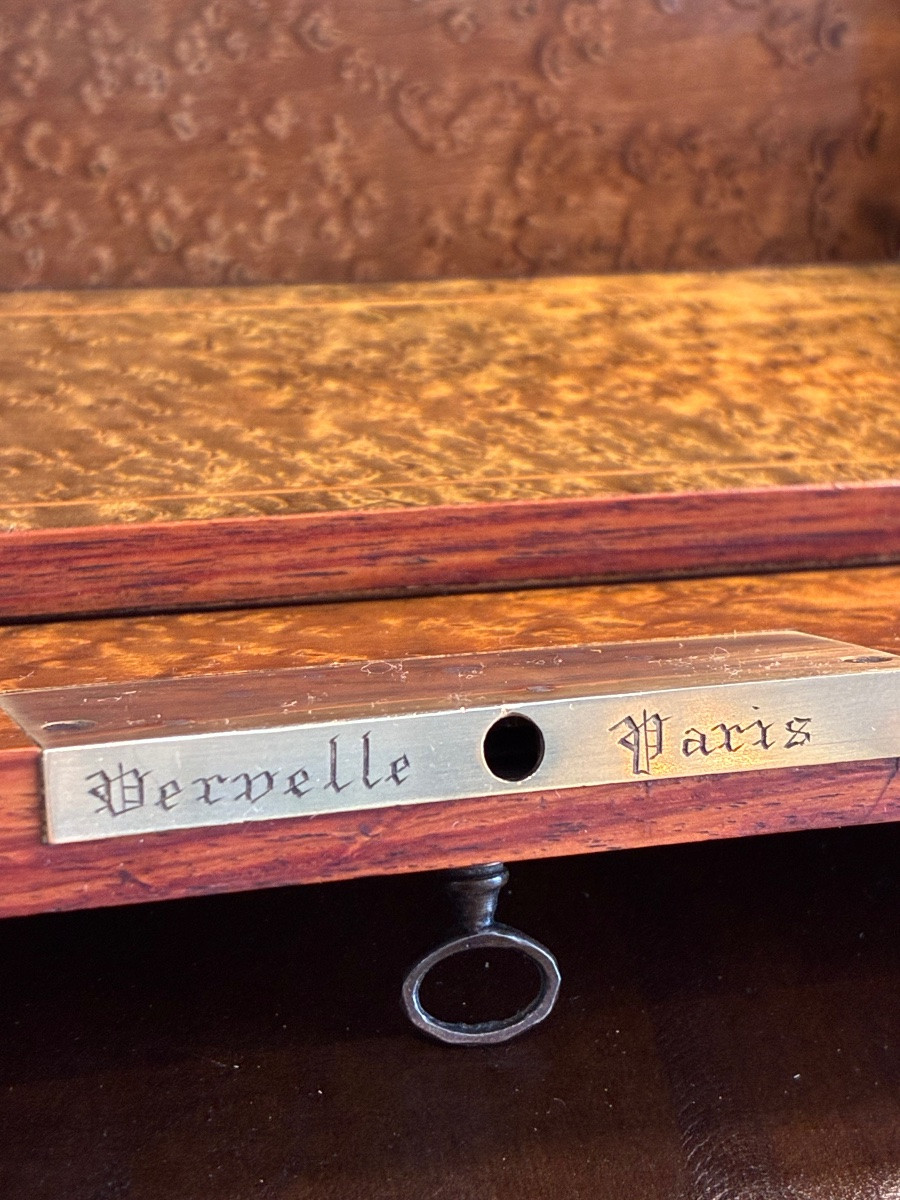 Napoleon III Rosewood Inlaid Glove Box, Signed Vervelle Paris-photo-1