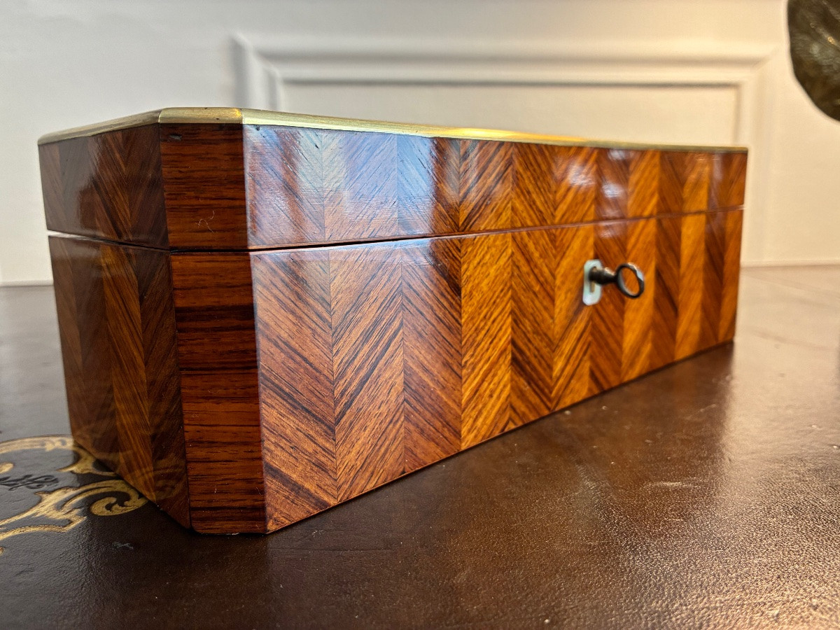 Napoleon III Rosewood Inlaid Glove Box, Signed Vervelle Paris-photo-2