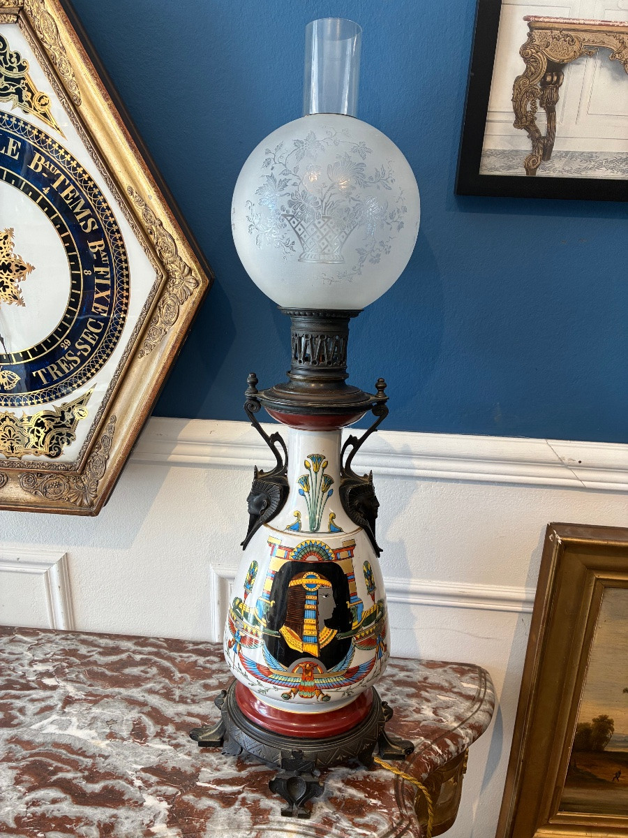 Neo-egyptian Lamp In Earthenware And Patinated Bronze - Napoleon III Period-photo-2