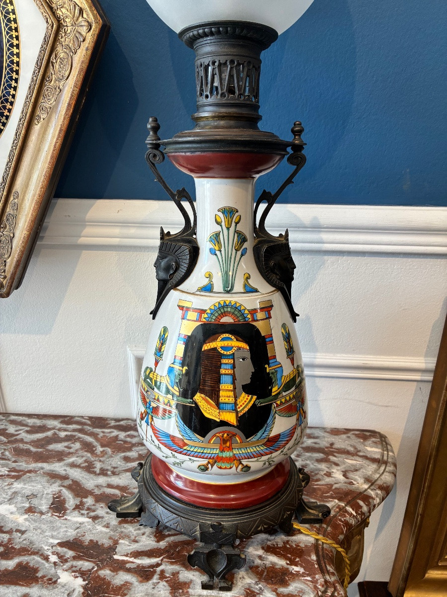 Neo-egyptian Lamp In Earthenware And Patinated Bronze - Napoleon III Period-photo-3