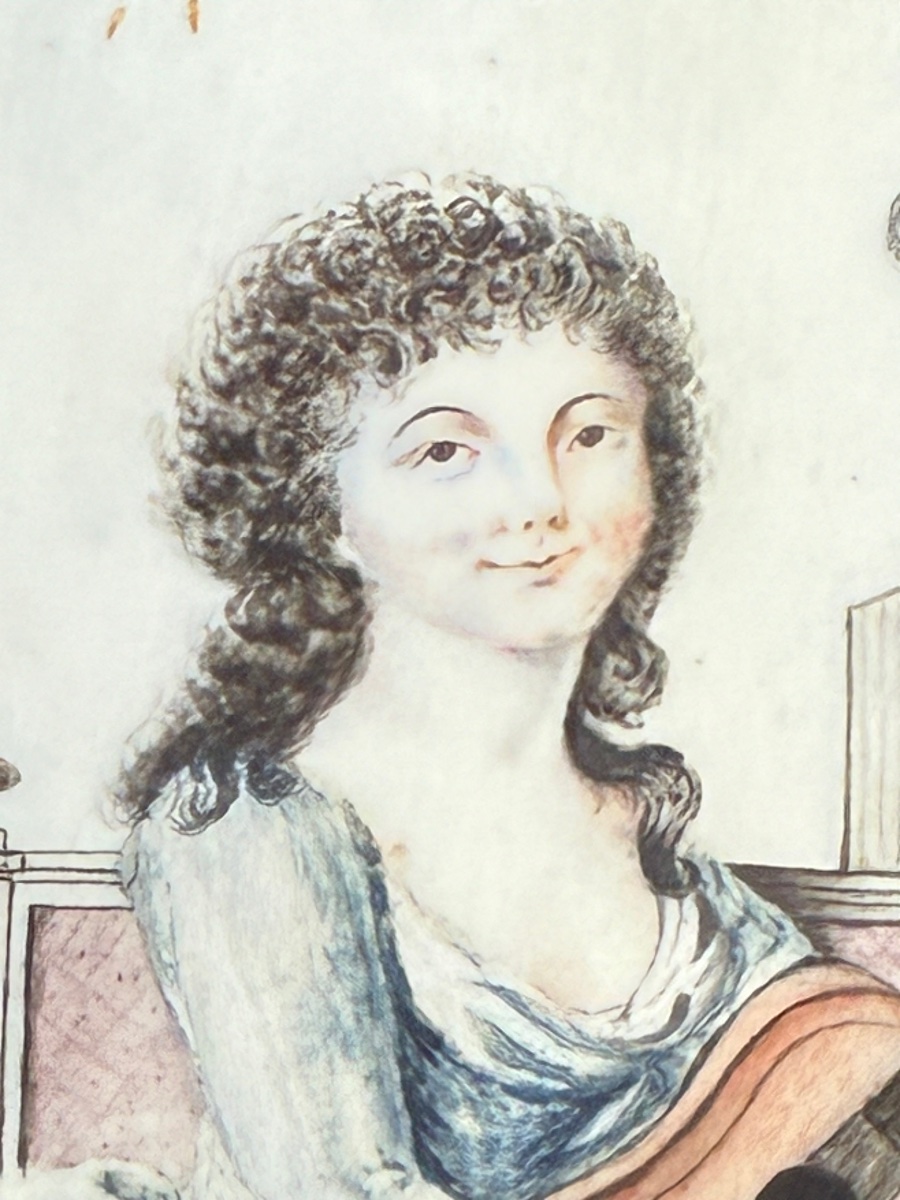 Miniature sur ivoire Jeune femme à la guitare Époque Directoire fin XVIII début XIXe-photo-4