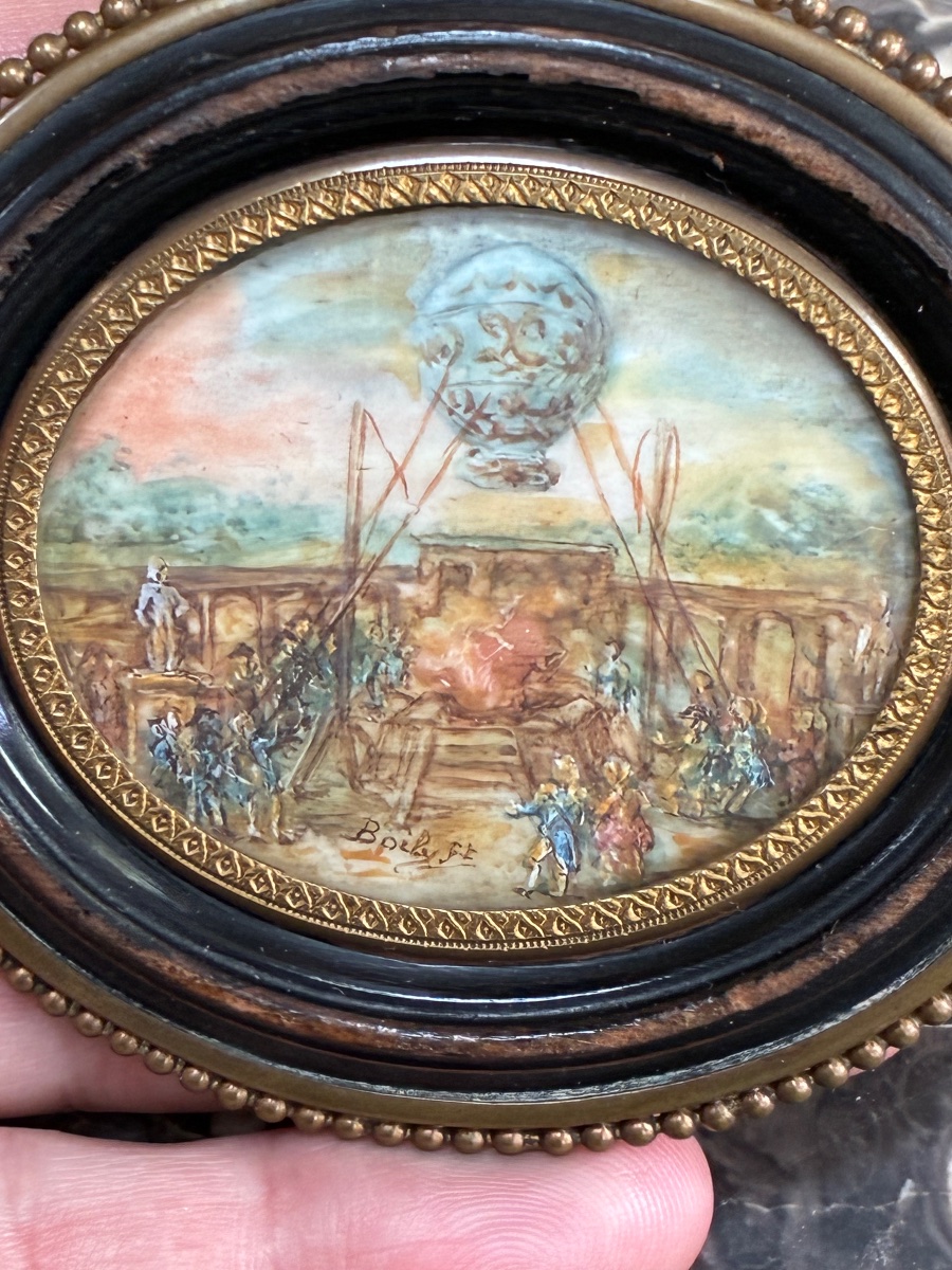 Pair Of Ivory Miniatures Signed By Boily – The First Hot-air Balloons And Aerostats From 1783-photo-3