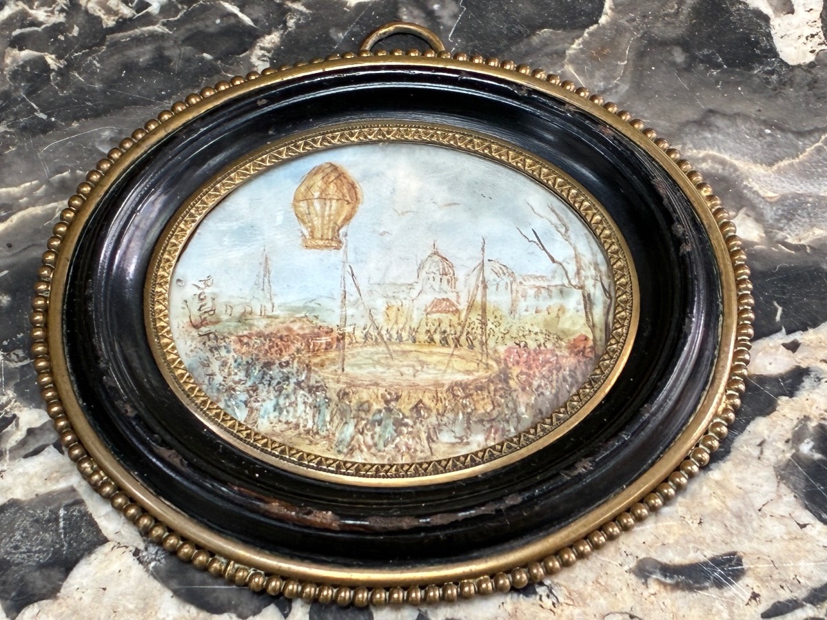 Pair Of Ivory Miniatures Signed By Boily – The First Hot-air Balloons And Aerostats From 1783-photo-1