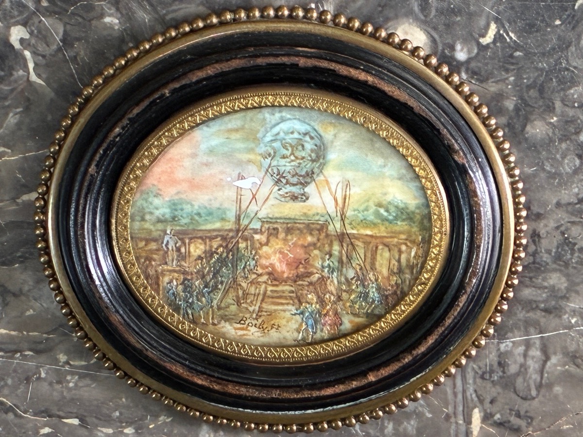 Pair Of Ivory Miniatures Signed By Boily – The First Hot-air Balloons And Aerostats From 1783-photo-2