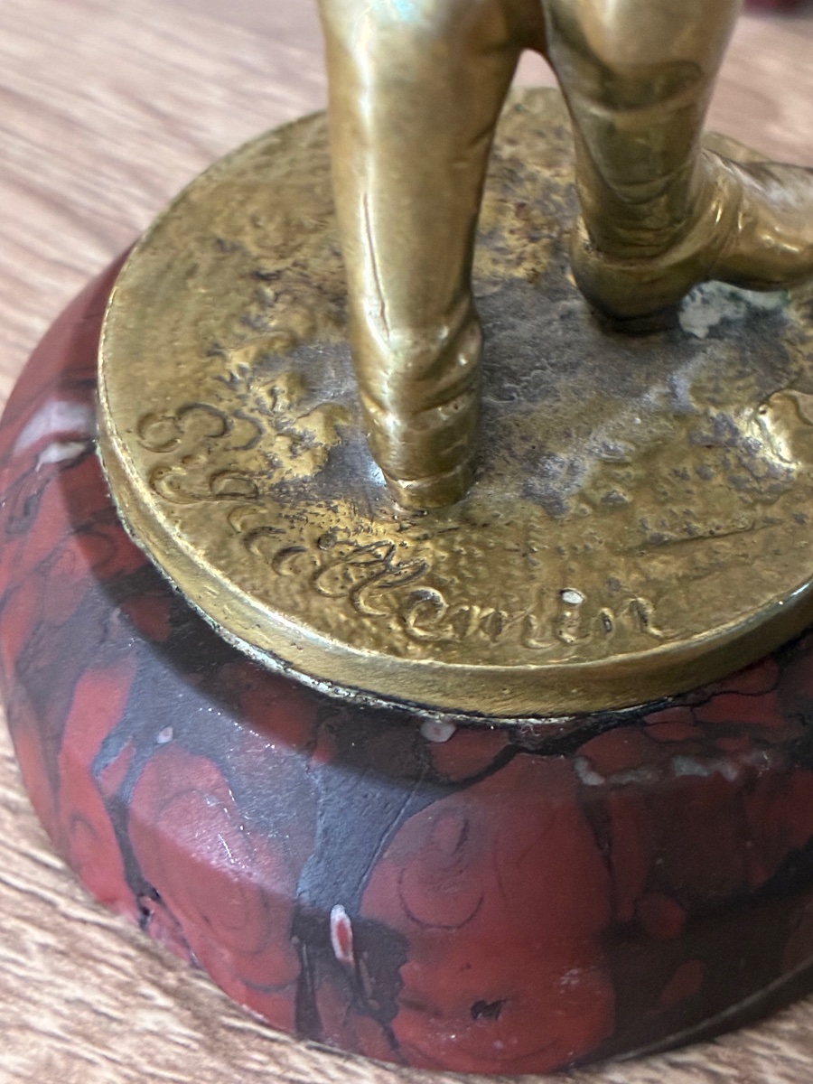Paire de bronzes signés Émile Guillemin – Mousquetaires – Marbre rouge griotte – XIXe siècle-photo-4