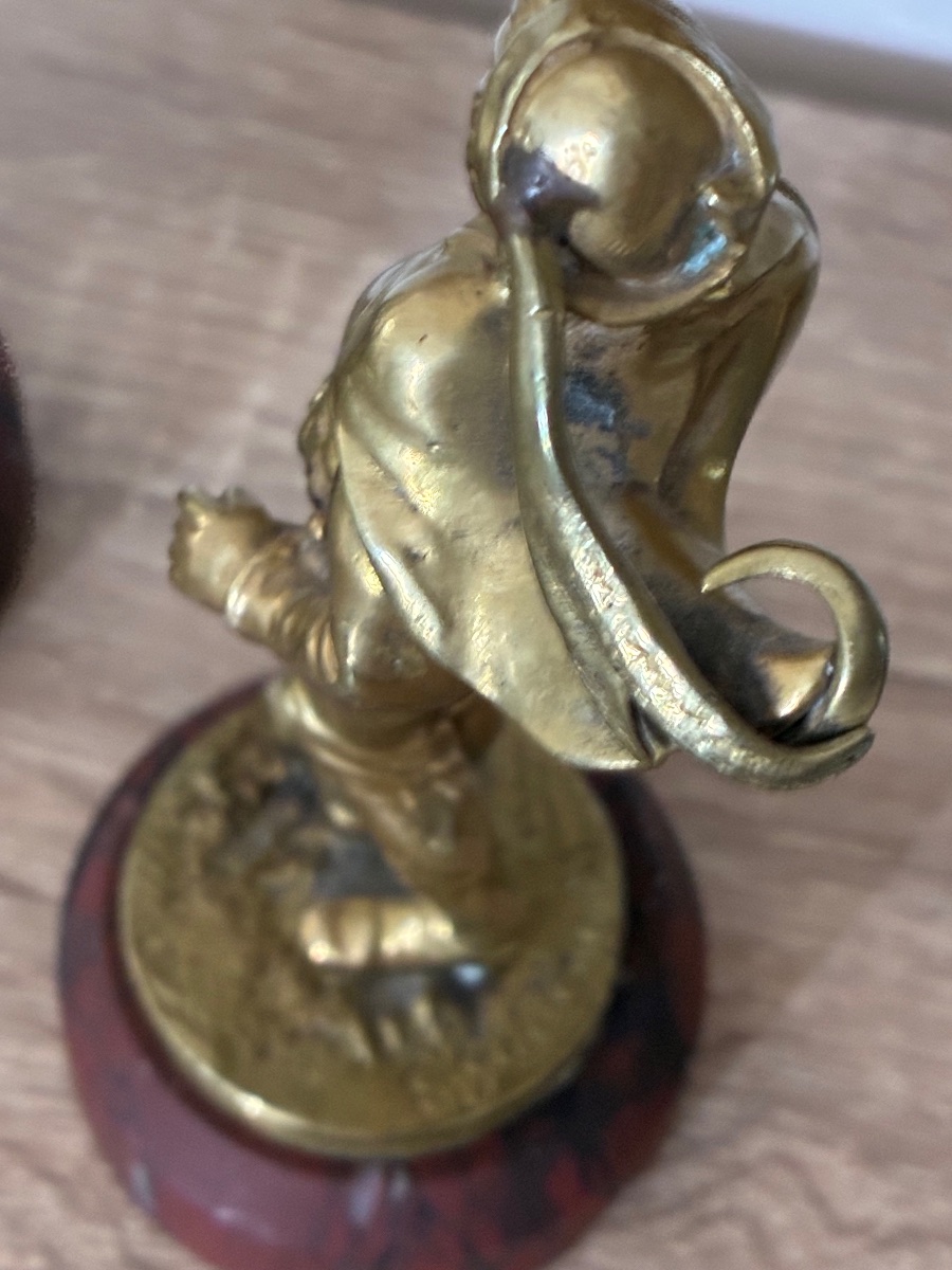 Paire de bronzes signés Émile Guillemin – Mousquetaires – Marbre rouge griotte – XIXe siècle-photo-4