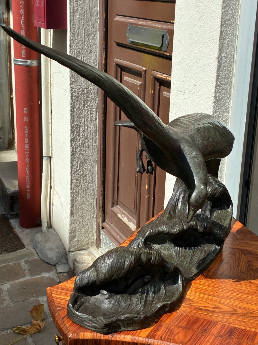 Alexandre Ouline (1918-1940) – Grand Bronze Art Déco “Le Goéland” – 58 cm-photo-3