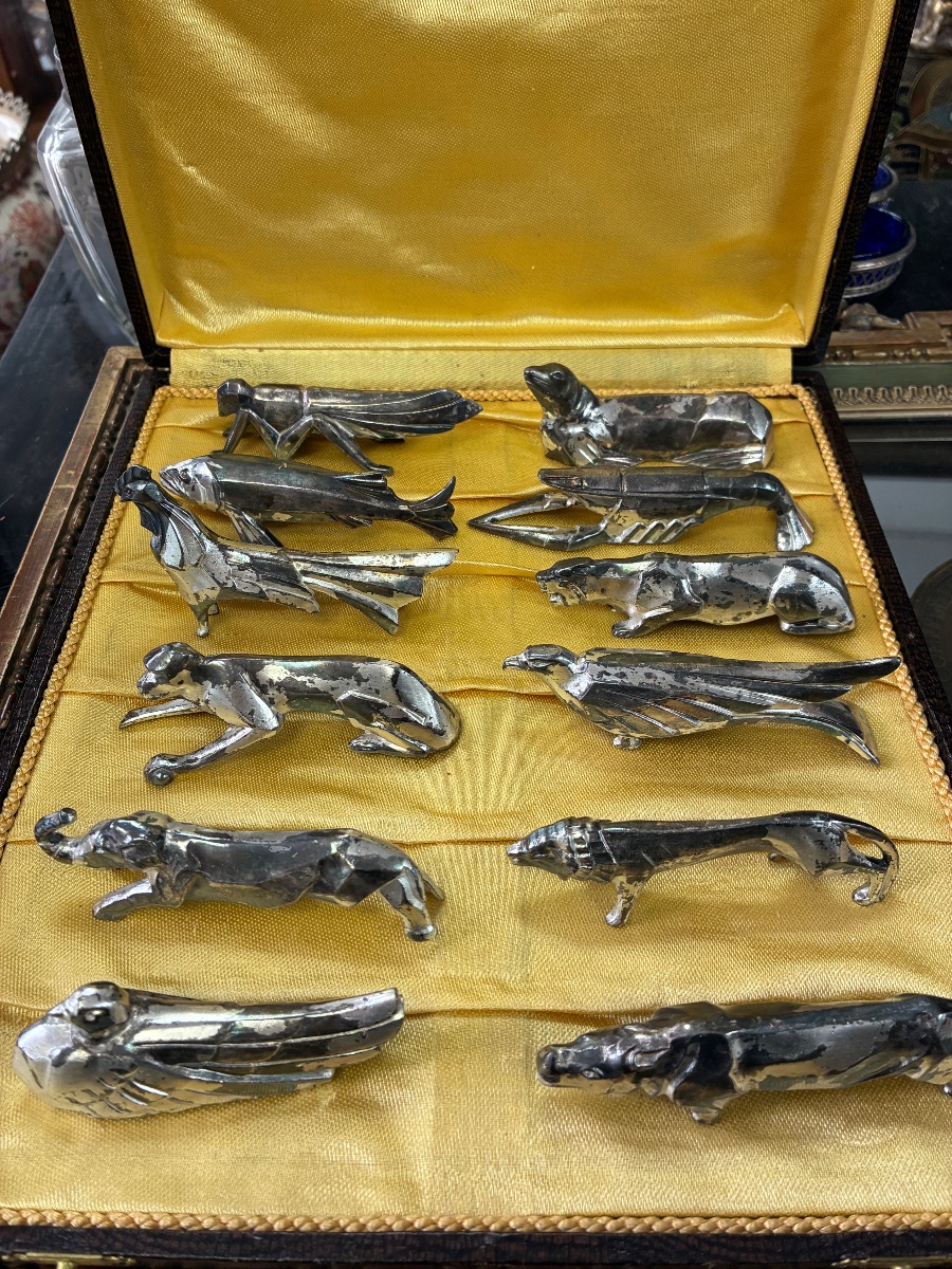Set Of 12 Art Deco Animal-shaped Knife Blocks – In The Style Of Sandoz – Circa 1930