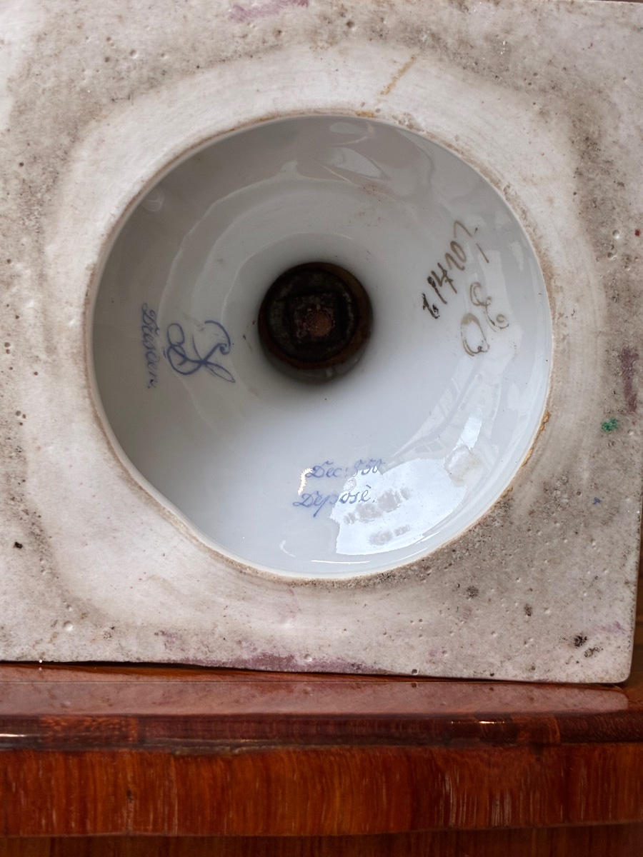 Vase en porcelaine de Dresde, Carl Thieme Potschappel, aux têtes de béliers – Époque 1900-photo-1