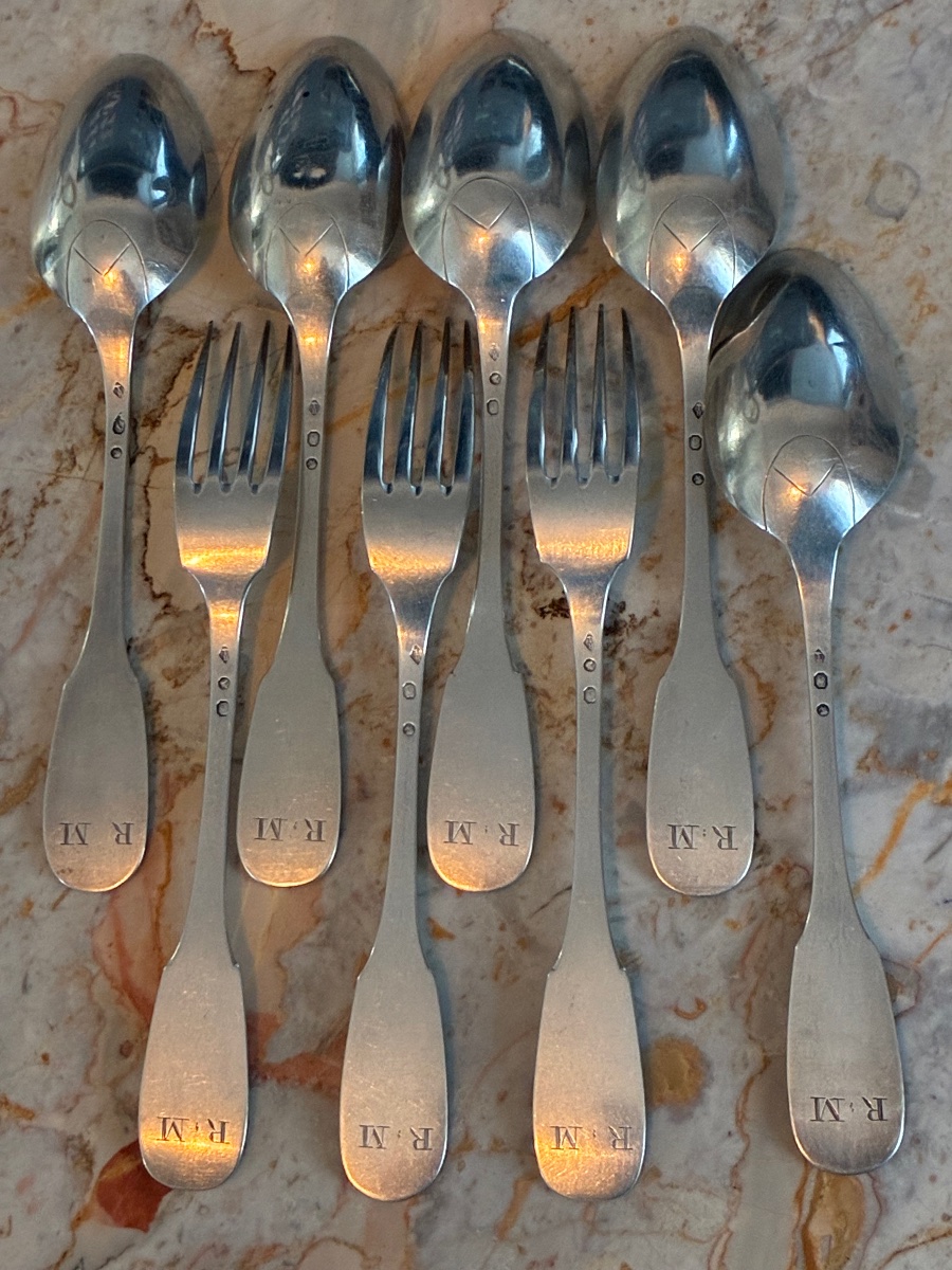 8 Piece Solid Silver Cutlery Set – Rooster Hallmark – Empire Period, 1809–1819