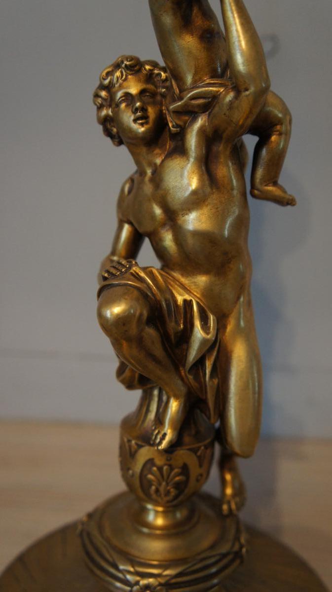 Large Bronze Lamp Foot XIX Putti Signed Eug Bazart Paris 40cm-photo-2