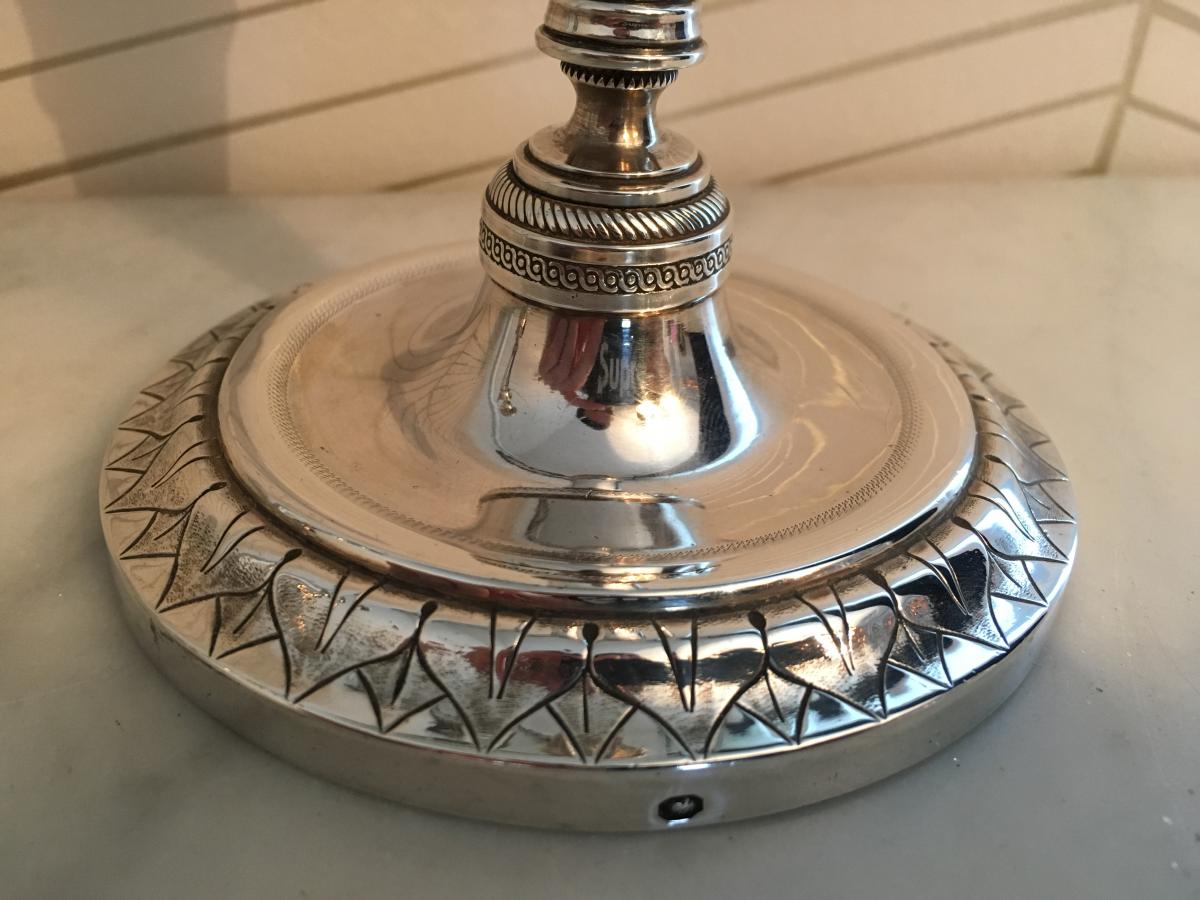 Paire Bougeoirs Flambeaux Empire Argent Massif Coq Pierre paraud Orfèvre De L’empereur-photo-3