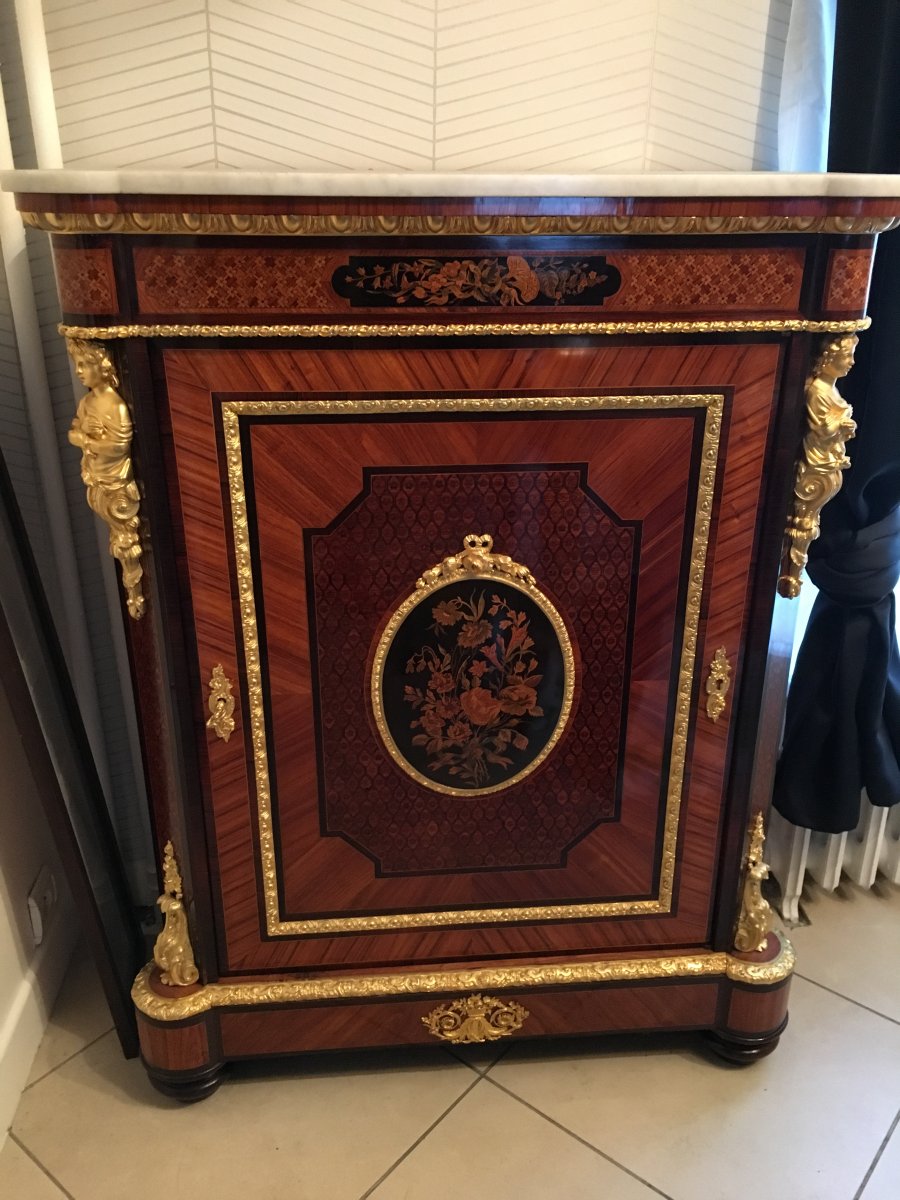 XIXth Gilt Bronze Marquetry Stand Nap Nap III Signed Vedder In Paris-photo-1